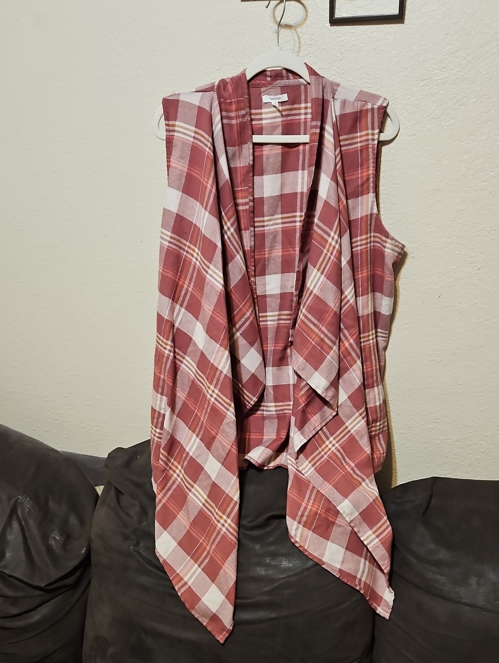 Maurices Rose Plaid Draped Sleeveless Vest